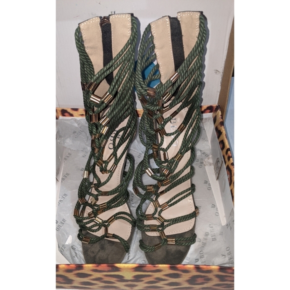 Khaki Rope Gladiator Heels - Picture 4 of 5